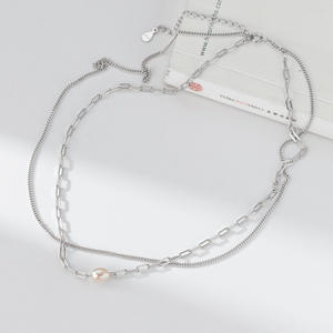 Collar de Perlas D6844, Cadena de Clavícula con Perlas y Diamantes, Estilo Coreano, Elegante y Fresco, Plata S925 - Product Image 3