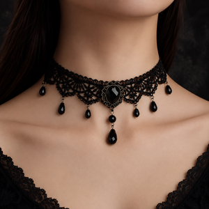 Vintage Royal Black <b>Lace</b> Choker Necklace Layered Sparkling Accent Women Collar Necklace - Product Image 4