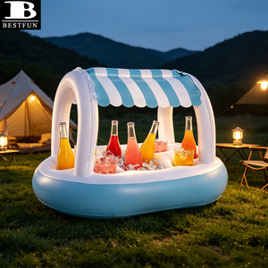Bar <span class=keywords><strong>de</strong></span> buffet flottant gonflable avec auvent, en PVC épaissi, cabane chic à rayures, station <span class=keywords><strong>de</strong></span> boissons et <span class=keywords><strong>de</strong></span> collations pour piscine, plage, <span class=keywords><strong>lac</strong></span> - Product Image 3