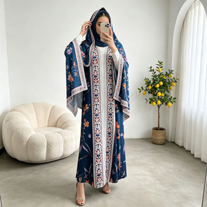 Floral Print Abaya <b>Set</b> for Women Deep Chiffon Open Front Hooded Muslim Dress with Hijab Ramadan Eid <b>Modest</b> Wear Kaftan - Product Image 2