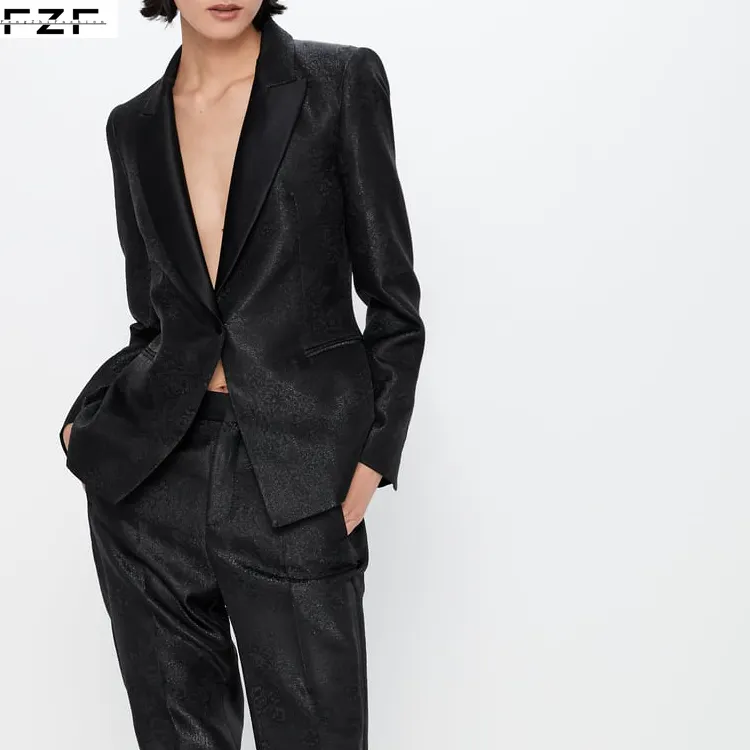 High Quality Women Black Jacquard Blazer