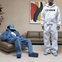 Ensemble de survêtement ample pour homme en molleton épais, personnalisable avec logo, comprenant un sweat à capuche zippé et un pantalon de survêtement en coton French Terry