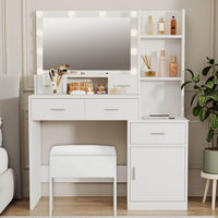 Chambre à coucher moderne éclairée de grande capacité en bois Commode de maquillage pour fille avec miroir et tabouret