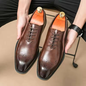 Chaussures habillées décontractées pour hommes en cuir véritable de haute qualité 2025, à lacets, bout fermé, chaussures formelles antidérapantes en caoutchouc Evergreen - Product Image 1