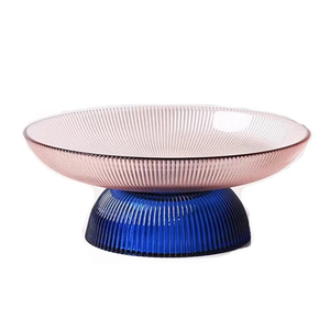Plateau à fruits en verre ondulé de style médiéval vintage avec design de contraste de couleur bol de rangement de bibelots nervuré décoratif créatif - Product Image 1