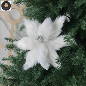 Decoraciones de flores artificiales de Navidad, tallo de flor esponjosa suave blanca con <span class=keywords><strong>estambre</strong></span> de brillo, flores de Navidad de terciopelo, Navidad - Product Image 1