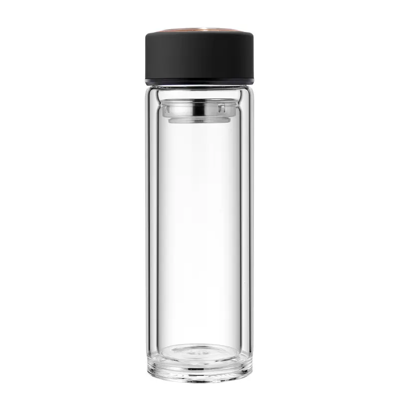 High Quality Custom Logo 300ML Double Wall Glass Water Bottle Tea and Water Separation Bottle with Tea Infuser