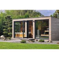 Sauna extérieur moderne en cèdre rouge massif avec fenêtres en verre, salle de douche et toilettes, taille et tension personnalisables