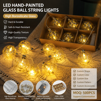 Guirlande lumineuse LED personnalisée en verre borosilicate peinte à la main, décorations de fête et d'intérieur, fournisseur ODM, coffret cadeau, vente en gros