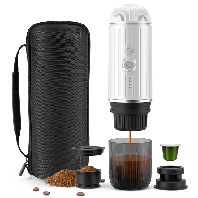 TRAVEL ESPRESSO MAKER Supports Nespressos Capsule & Ground Coffee CREAM RICH ESPRESSO Enjoy Barista-grade Espresso at Home
