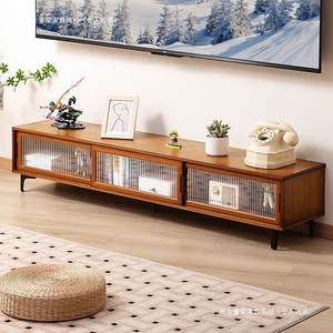 Meuble TV minimaliste moderne en bois, armoire de rangement sur pied pour petit appartement, salon - Product Image 1