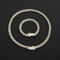 Vente en gros Bijoux en laiton plaqué or 14K, Chaîne cubaine Hip Hop, Bracelet et Collier entièrement sertis de zircons, Fermoir à ressort, Hommes Femmes