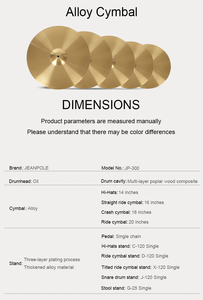 Batterie de Jazz Professionnelle <span class=keywords><strong>Instrument</strong></span> de Percussion Musical 5 Pièces 4 Cymbales pour Adultes Débutants - Product Image 5