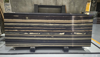 Panneaux en marbre de bambou brun noir de luxe, dalle moderne en bois grainé avec des veines dorées, dalles en quartzite pour sol, mur, carrelage, dessus de table