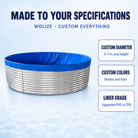 Réservoir d'eau circulaire en acier galvanisé ondulé Wolize, ensemble complet avec revêtement en PVC, drainage, vis en acier inoxydable, pour aquaculture