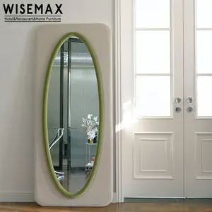 WISEMAX FURNITURE Nordic home decor rectangle white fabric full length mirror Wood frame large floor mirror