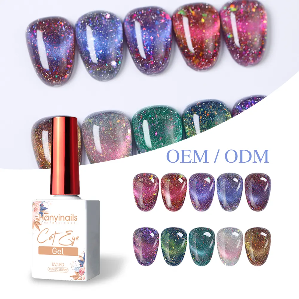 Hanyinails Glitter Gel Polish Laser Diamond Rainbow Cat Eye Magnetic Soak Off Nail Uv Cat Eye Gel Polish