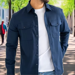 Camisa de Hombre Nueva Colección Primavera-Otoño 2026, Manga Larga, Poliéster/Algodón, con Cuentas, Casual, Color Sólido, Sin Plancha, Cierre de Botón Sencillo, Transpirable - Product Image 2