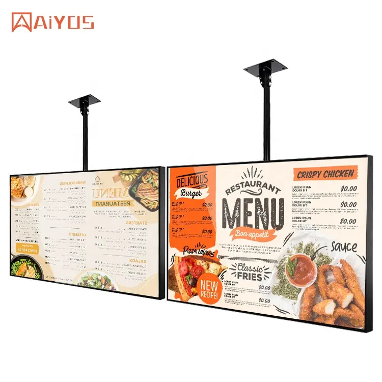 Aiyo iklan dinding LCD 43 inci, dalam ruangan 2K wifi untuk restoran, papan menu elektronik, tampilan ruang tunggu