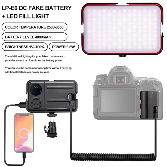 LY-140 Fill Light Charging Kit With LP-E6 Dummy Battery DR-E6 DC Coupler Power Supply for Canon Series 5D4 70D EOS Camera