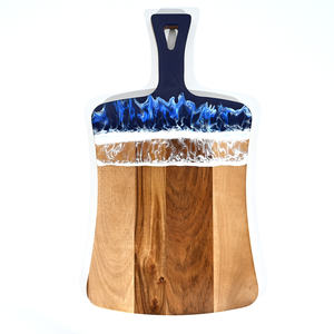 Tabla de cortar de madera de acacia hecha a mano, patrón de onda azul de resina, bloque de carnicero de grano final, tabla de cortar grande de madera maciza para Cocina - Product Image 1