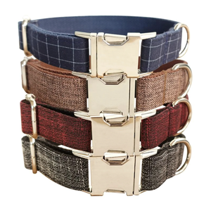 Factory Wholesale Personalized Tweed Dog Collar with Adjustable Strap Custom Engraving Logo Stylish Pet Collar