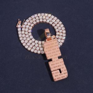 Pendentif personnalisé vertical en argent sterling 925 avec diamants moissanite, testé au diamant, vente chaude - Product Image 2