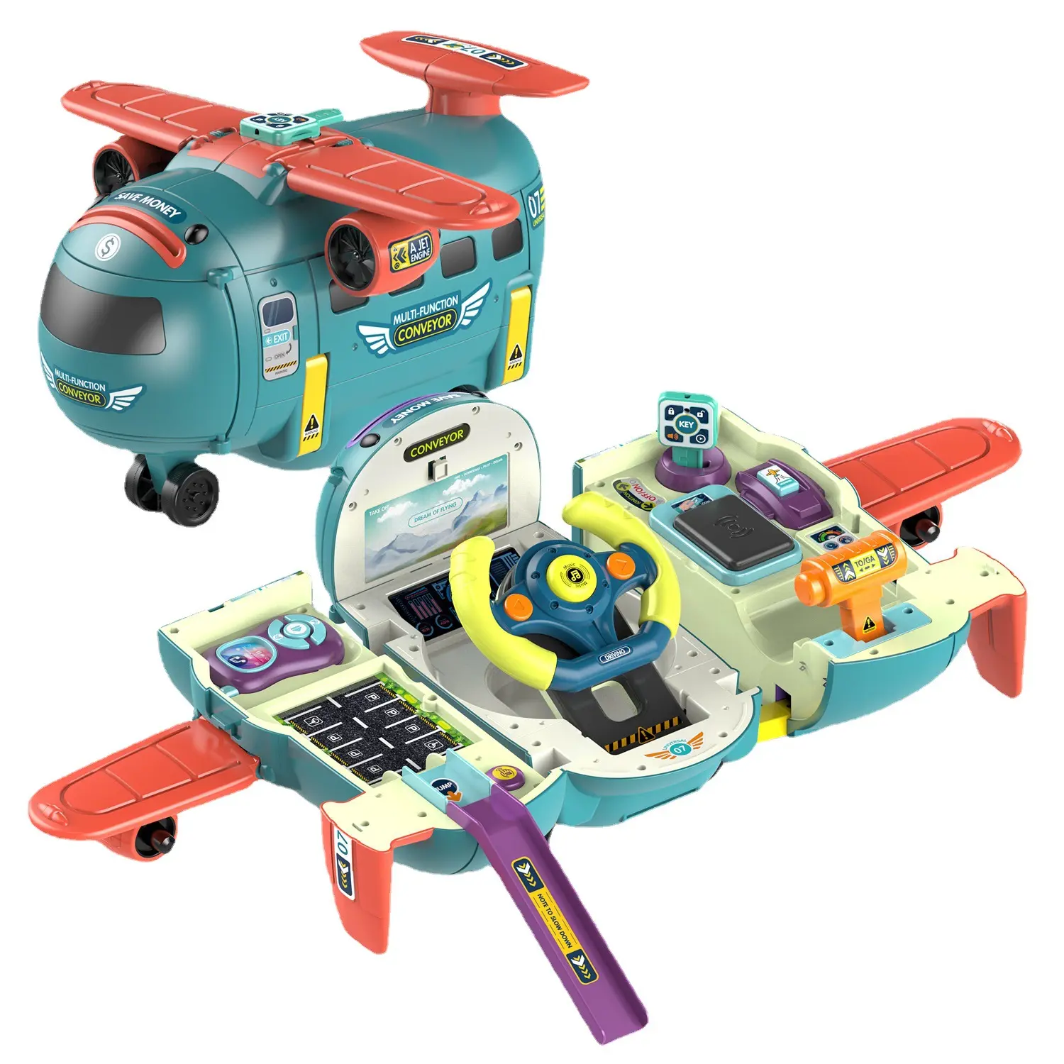 어린이 교육 장난감 비행기 3 in 1 변형 비행기 시뮬레이션 운전 핸들 장난감