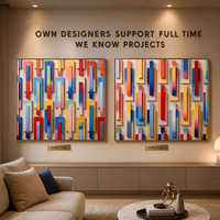 Art mural 3D multicouche en PVC à découpe verticale multicolore et dynamique, avec cadre doré, pour salle à manger d'hôtel, diptyque mural décoratif, personnalisable, en gros, OEM
