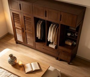 Armoire traditionnelle en bois avec portes à battants, en bois massif, autoportante, grande capacité, meubles de chambre à coucher - Product Image 2