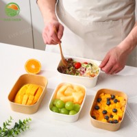 Boîte alimentaire rectangulaire en papier kraft PPWR prête à l'emploi, recyclable, avec couvercle, pour plats à emporter, sushi, finition mate et gaufrage