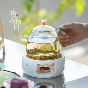 Tetera de vidrio resistente al calor con tapa, gran capacidad para té de flores, té verde, calentador de té estilo chino para el hogar con vela - Product Image 2