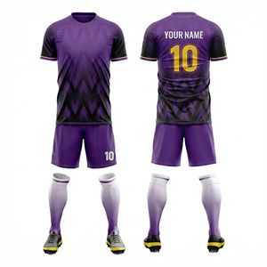 Completo da <span class=keywords><strong>Calcio</strong></span> Personalizzato con Motivo a Quadri Sfumato Nero e <span class=keywords><strong>Viola</strong></span>, Uniforme da <span class=keywords><strong>Calcio</strong></span> Personalizzata per Adulti - Product Image 3