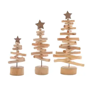 Árbol de Navidad de madera maciza Natural, decorado con cinco estrellas puntiagudas, utilizado en casas, oficinas y colegios, decoración para el hogar