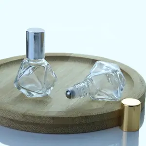 New design Diamond Shape 8ml Mini Clear Glass Roll On Bottle Steel Roller Ball Fragrance Oil Bottle (NRB01)