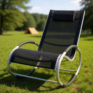 Sedia a dondolo da esterno in alluminio e textilene, sedia da giardino resistente, design moderno, stile contemporaneo, colore nero - Product Image 2