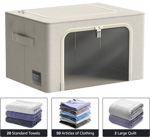 KUYUE – Bacs de rangement rectangulaires au design moderne, sacs organisateurs de vêtements géants en tissu avec cadre métallique, empilables et pliables en Oxford - Product Image 5