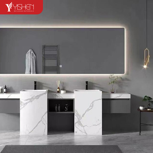 Thiết kế hiện đại treo tường thép không gỉ tủ phòng tắm với thông minh LED nhân đôi Sink thiêu kết đá Top chậu rửa đồ nội thất - Product Image 4
