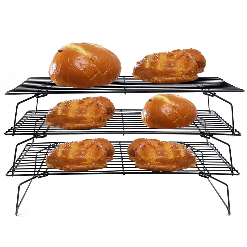 Supports de refroidissement empilables à 3 niveaux avec pieds pliants pliables pour la cuisson, la cuisson, le rôtissage et le séchage.