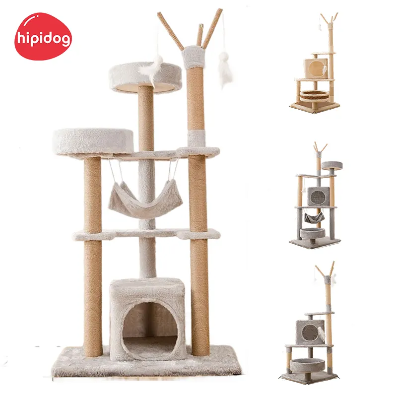 Hipidog جودة عالية 3 طبقات 5 أنماط القطط راحة المنزل صديقة للبيئة أشجار التسلق مخصص شجرة السيزال القط متسلق للقطط الكبيرة