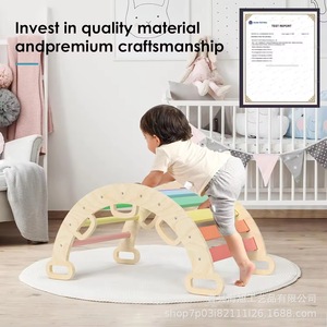 Arco de escalada de madera maciza con forma de arcoíris para niños pequeños, equipo de juego Montessori para interiores, juguete de madera unisex - Product Image 4
