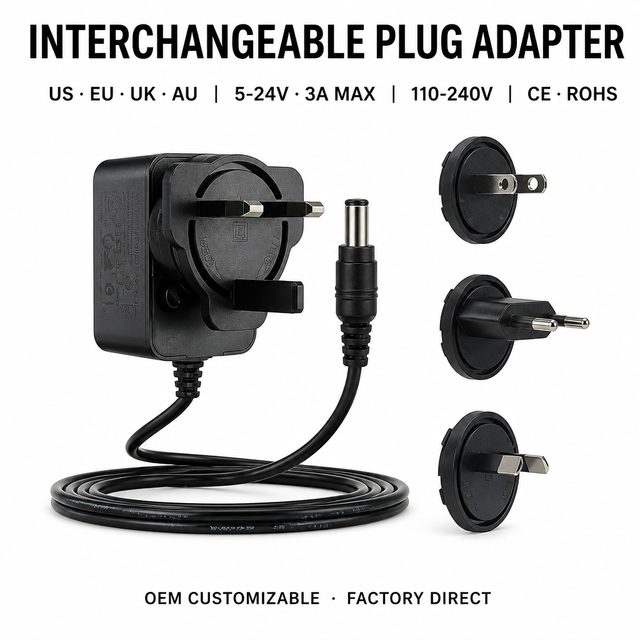 Universal Power Adapter 24W Interchangeable Plug OEM ODM Custom Logo Low MOQ 500 CE ROHS Wholesale