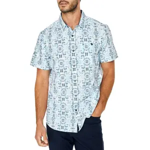 Custom Logo Vacation Resort Short Sleeve Button-Up High Quality Men Rayon Hawaiian Shirt