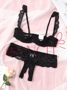 KISS ME ANGEL Pcustom Private Lace Perspective Hollow Out Bow Design <strong>Open</strong> Crotch Women Hot Sexy <strong>Bra</strong> and Panty Sets - Product Image 6