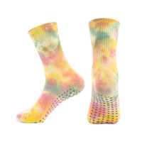 Chaussettes de yoga antidérapantes tie-dye personnalisées avec logo pour femmes, chaussettes de Pilates colorées avec grip, chaussettes de sport respirantes en coton, vente en gros