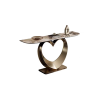 Table console de base en or de luxe conception de coeur unique Table décorative en pierre frittée pour le stockage de meubles de maison de salon