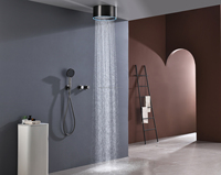 Système de douche encastré mural à haute pression en laiton massif brossé or, design simple, 2 modes de fonctionnement