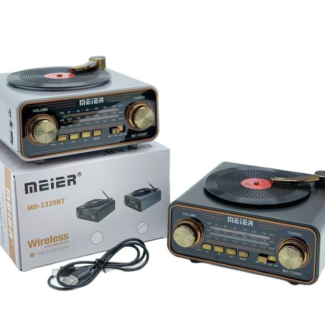 MD-1320BT Wireless Retro Record Player, Blue Tooth Speaker, Portable Antenna for Outdoor Use, FM/AM/SW3 BAND Radio Player