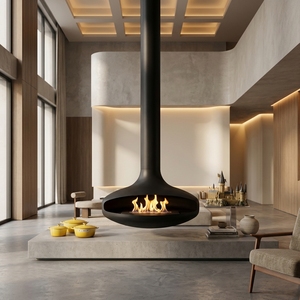 Poêle à <span class=keywords><strong>bois</strong></span> moderne autoportant Tonya Vent Design, foyer suspendu pour bûches réelles, cadre en acier inoxydable, pour cabane, hôtel, intérieur - Product Image 2