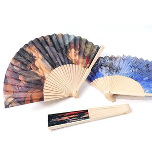 Éventail pliant personnalisé écologique peint à la main, en bambou et tissu coloré - Product Image 1